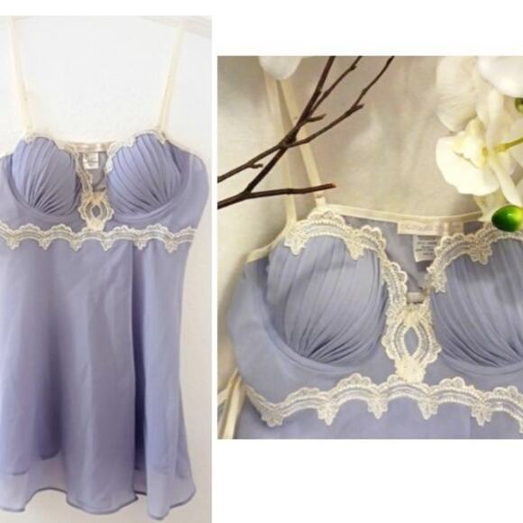 California Dynasty Babydoll Lingerie Set M Scalloped POWDER BLUE Padded Push-up - Picture 1 of 16